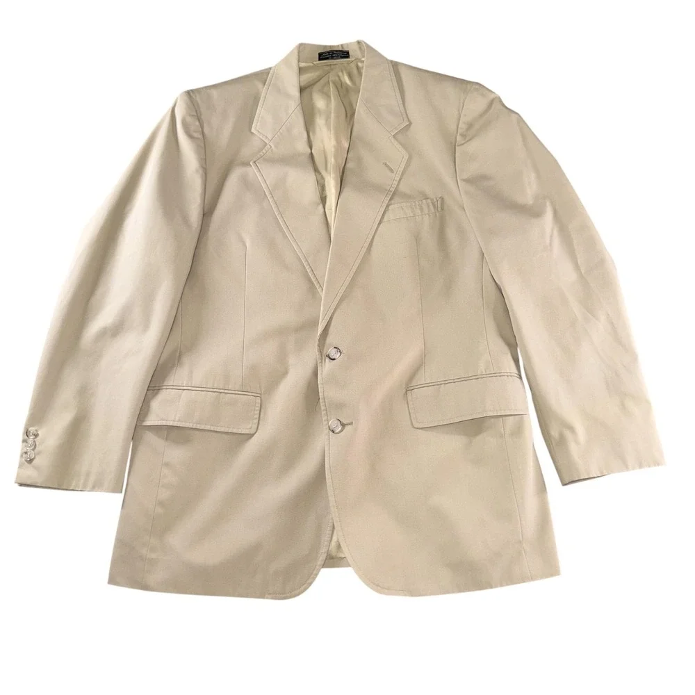 The Coop Blazer Mens 43 Beige Cotton Blend Two‎ Button Sport Coat Harvard Preppy